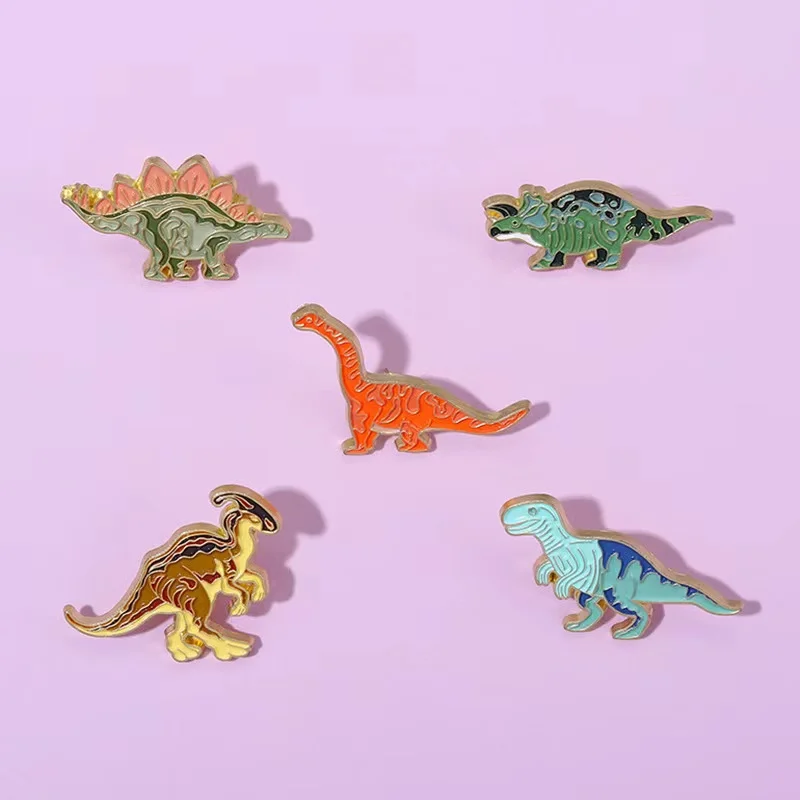 5 Style Dinosaur Enamel Pin Custom Cartoon Dinosaur Pattern Tyrannosaurus Rex Brooch Lapel Badge Animal on Backpack Jewelry Gift