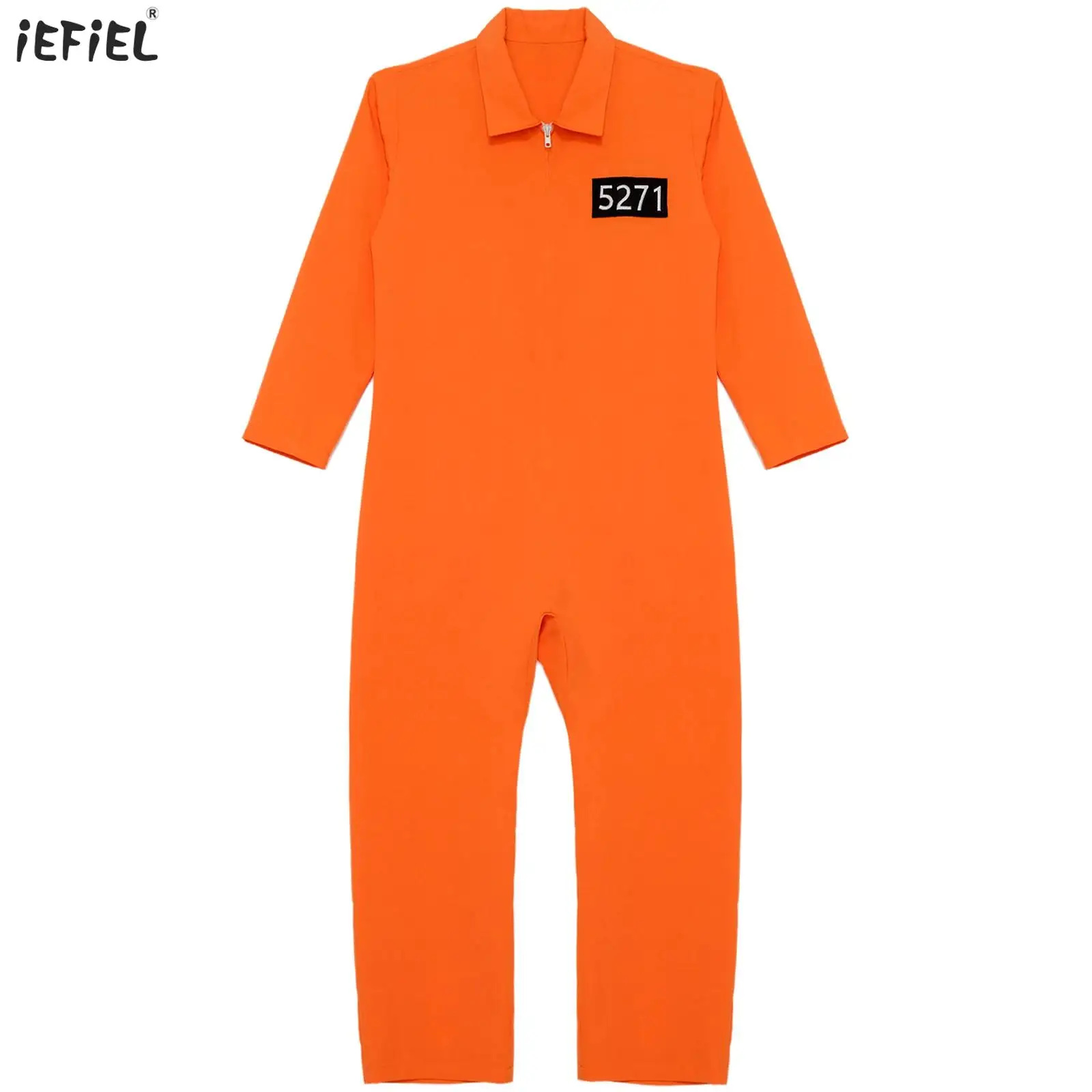 

Girls Halloween Orange Jail Inmate Costume Jailbird Outfit One Piece Long Sleeve Prison Uniform Cosplay Prisoner Jumpsuit Overal