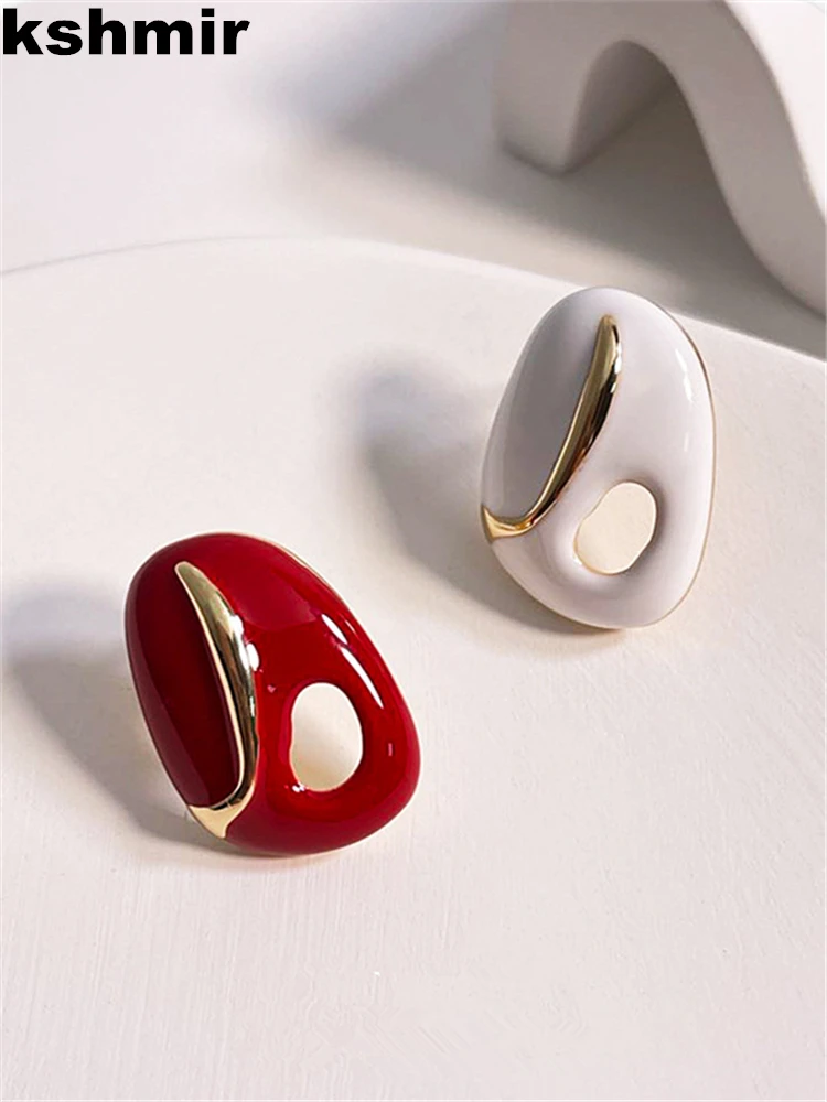 

kshmir 2021 New oil drop earrings temperament female accessories design sense red and white earrings jewelry jewelry free