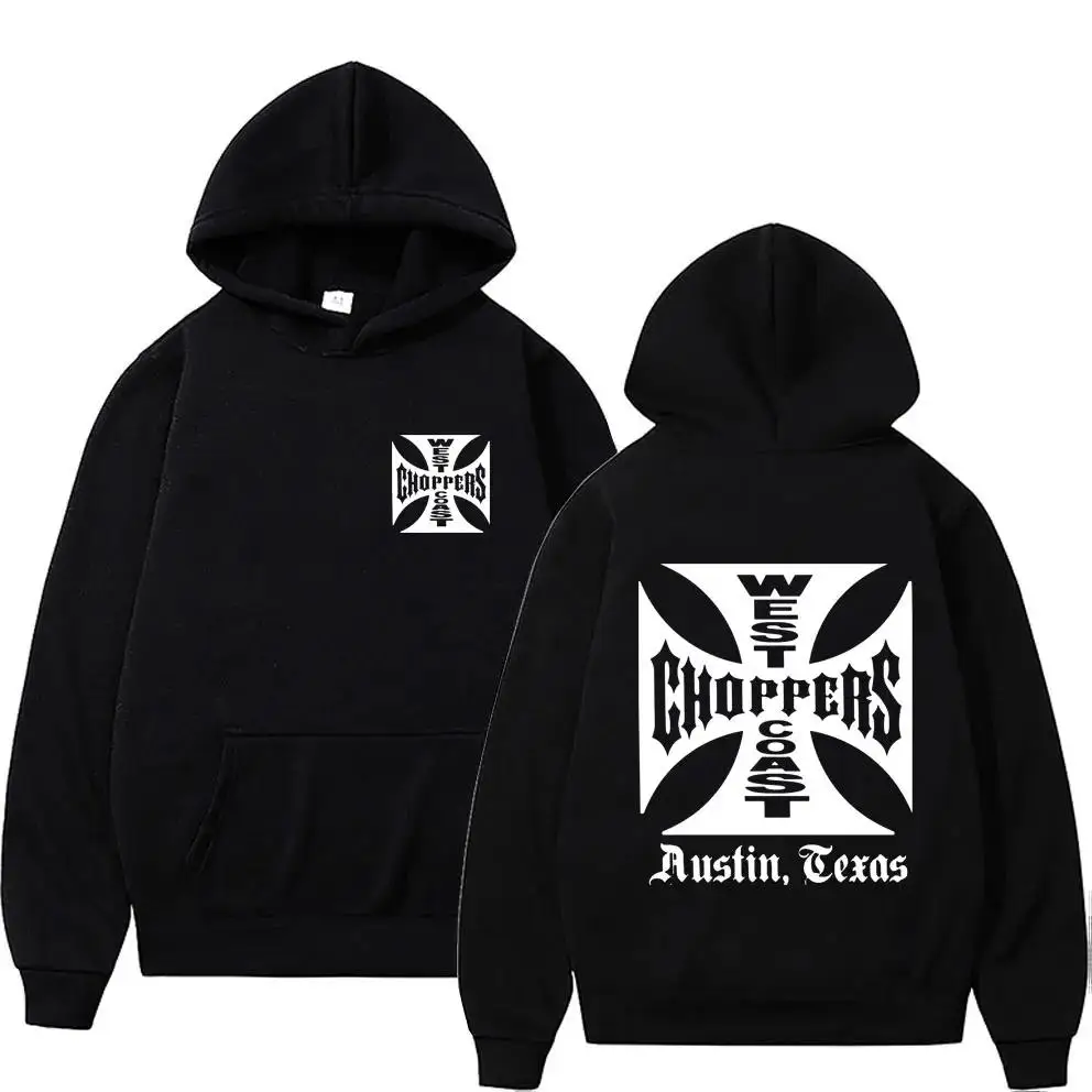 West Coast Iron Cross Choppers Logo Hooded Men\'s Black Fashion Cool Sweatshirt Unisex Fleece Oversized Hoodie Streetwear