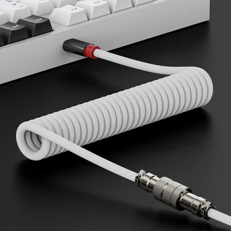 1.8m  / 70 inch USB C Coiled Keyboard Cable, Double-Sleeved Keyboard Wire with Detachable Metal Aviator Braided  Nylon Wire.