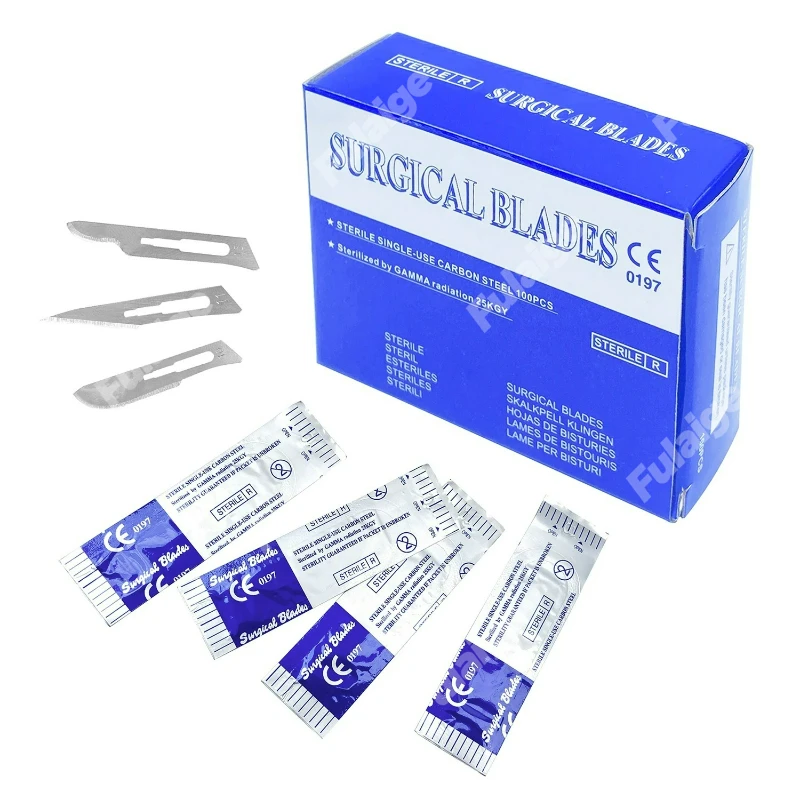 100PCS Dental Carbon Steel Surgical Blades Scalpel Knife Handle DIY Cutting Repair Carving Dentistry Tools NO.10-NO.25