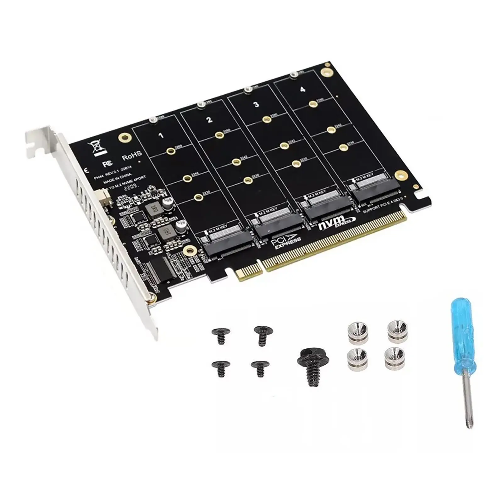 M.2 NVME SSD-PCIE X16 어댑터 4 포트 NVMe-PCI-e 호스트 확장 카드 지원 2230/2242/2260/2280