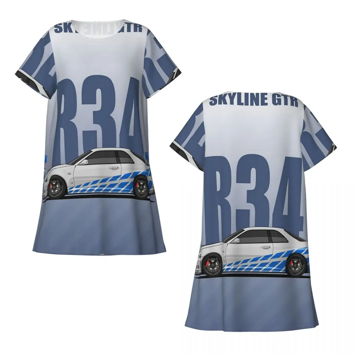 Custom Skyline GTR R34 1 Short Sleeves Nightdress For Sleeping Sleepshirts Women Short Sleeve Nightgowns Loose Pajama Dress