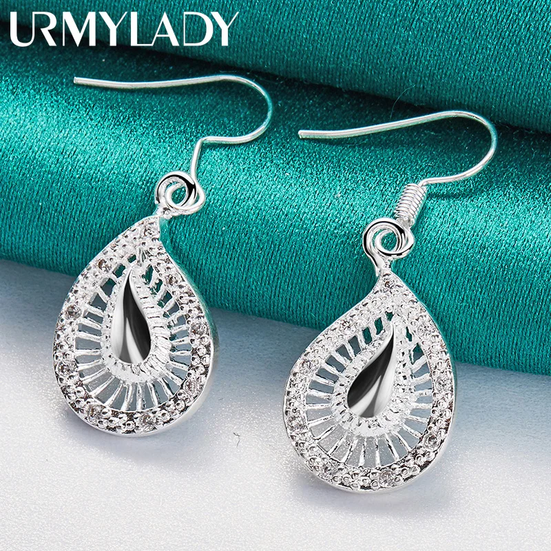 

URMYLADY 925 Sterling Silver Water Drop Earrings For Women Wedding Party Fashion Charm Jewelry