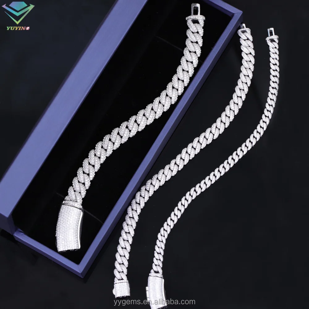 Hot-sale Iced out 6mm-13mm VVS Moissanite Diamond Chain S925 Sterling Silver Cuban Link for men hiphop fine jewlery necklaces