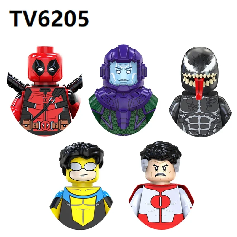 HEROCROSS TV6205 Herói Blocos de Construção, Ação Anime Figura, Deadpool, Bonecas Invencíveis, Image Puzzle, Assembly Toy Bricks, Kid Toys