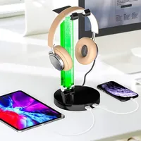 Desktop Headset Holder RGB Gaming Headset Stand LED Light Head Mounted USB Port Headphones Stand Holder for Universal Headphone