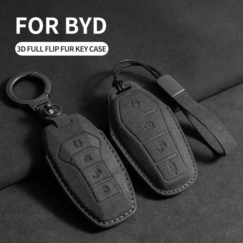 

Remote Car Key Case Cover Shell Fob For BYD Song PRO Han EV Max Tang DM 2018 Qin PLUS Generation Alcantara Car Accessories