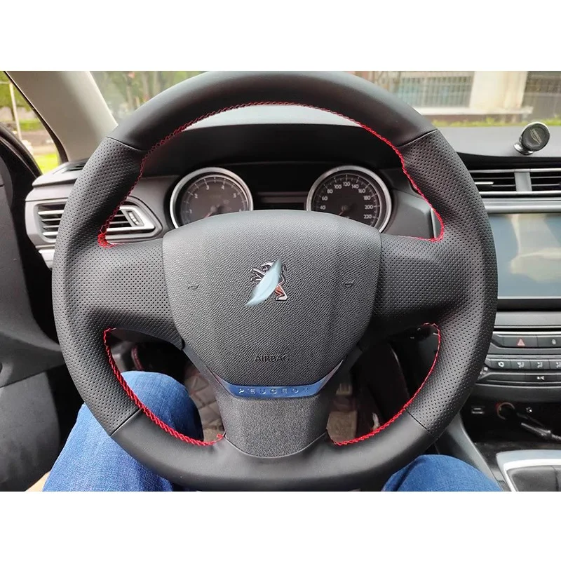 For Citroen C3 C3-XR C4 Peugeot 408 Traveller 2016-2019 DIY Wear-resistant Car Steering Wheel Cover Genuine Leather Interior