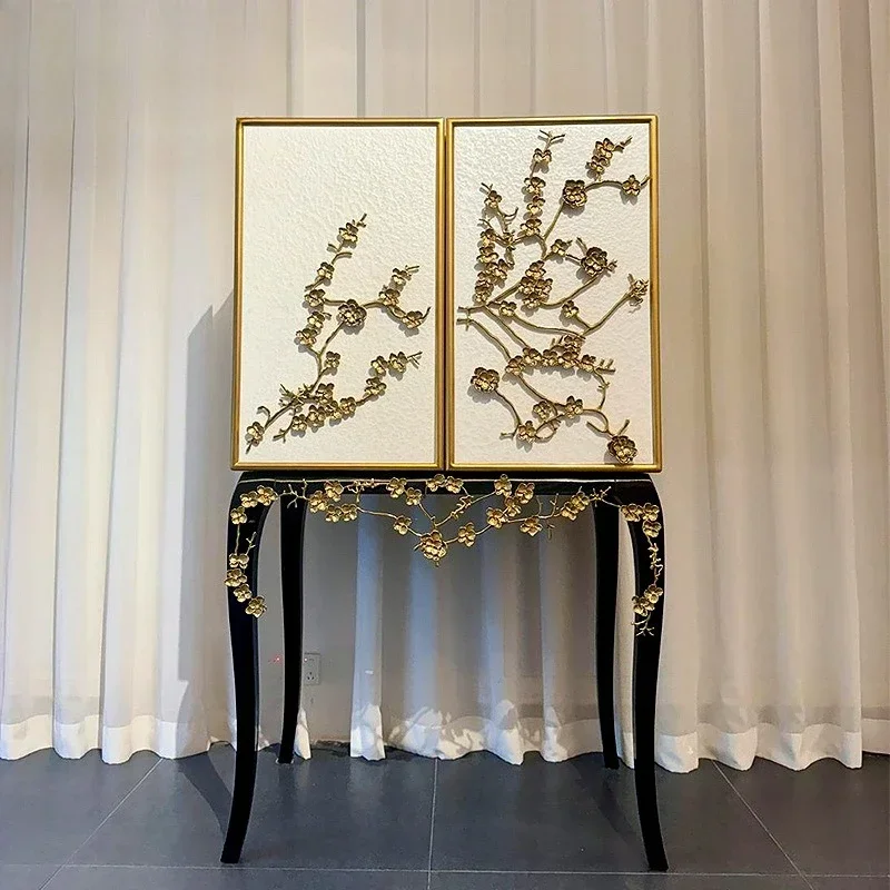 copper flower wine cabinet designer model, high-end solid wood dining side cabinet, villa luxury decoration cabinet