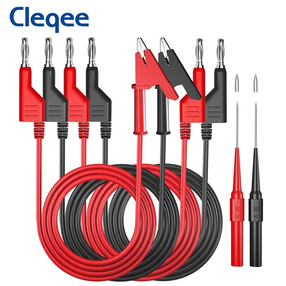 Cleqee Kit de Cabos de Teste de Multímetro Duplo mm Empilhável Plugue Banana Cabos de Clipe de Jacaré com Sondas de Teste Agulha 1000v 15a
