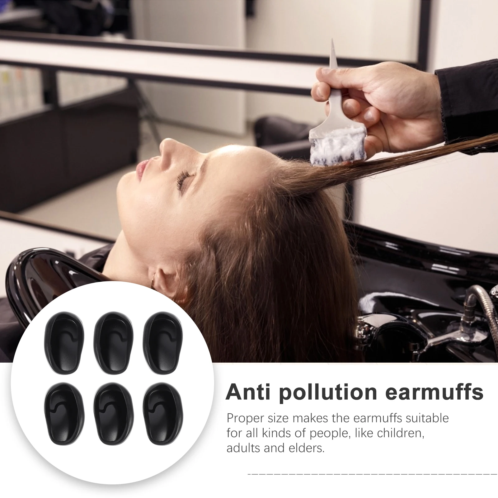 

6PCS Black Earmuffs Hair Dyeing Supplies Reusable Waterproof Ear Covers Salon Tools Non-slip Dye Cuffs Protectors