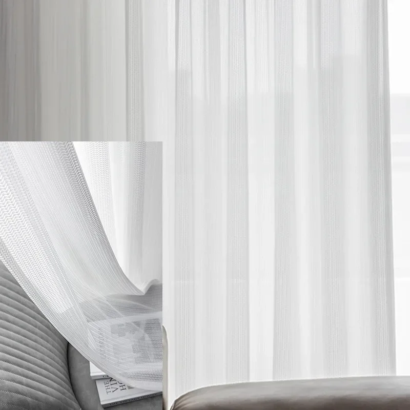 (23) Customized New Nordic Simple Window Screen Hollow White Gauze Curtains