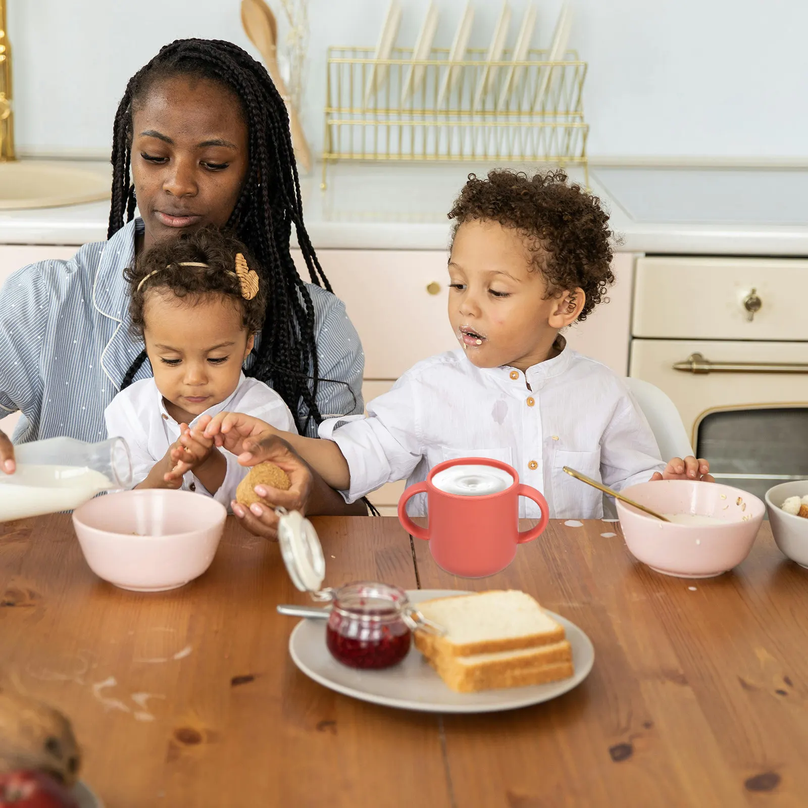 

Детская силиконовая тренировочная чашка с двумя ручками, водонепроницаемая, для малышей, гладкая, легко моется, чашка для обучения питью для младенцев