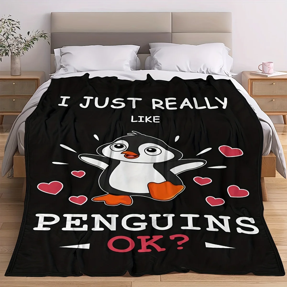 Cozy Penguin Lover Funny Fleece Throw Blanket Couch Decor Winter Gift Cute Animal Print Statement Lap Throw for Home