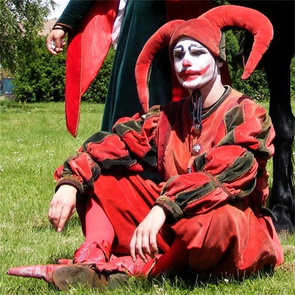 

Medieval Renaissance Jester Costume Suit Ren Faire Tudor Clown Jester Costume Jacket Pants Hat Outfit for Women Men Adult