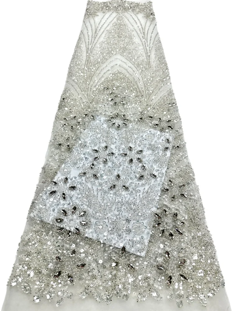 

Luxury Handmade Sequins Fabric African Beads Lace High Quality for Evening Party Dresses Nigerian Style