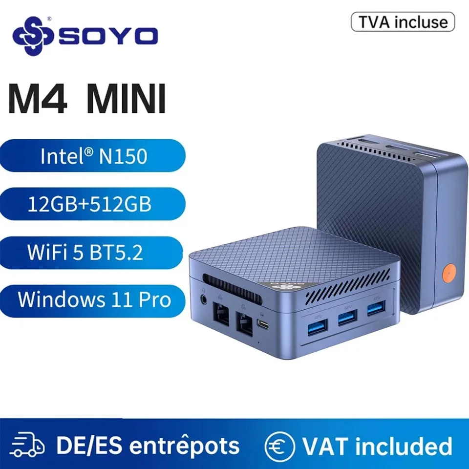 ミニPC SOYO Mini PC Windows11 Intel N150 Mini PC SOYO Intel Twin Lake N150 Procesador LPDDR5 12GB RAM 512GB