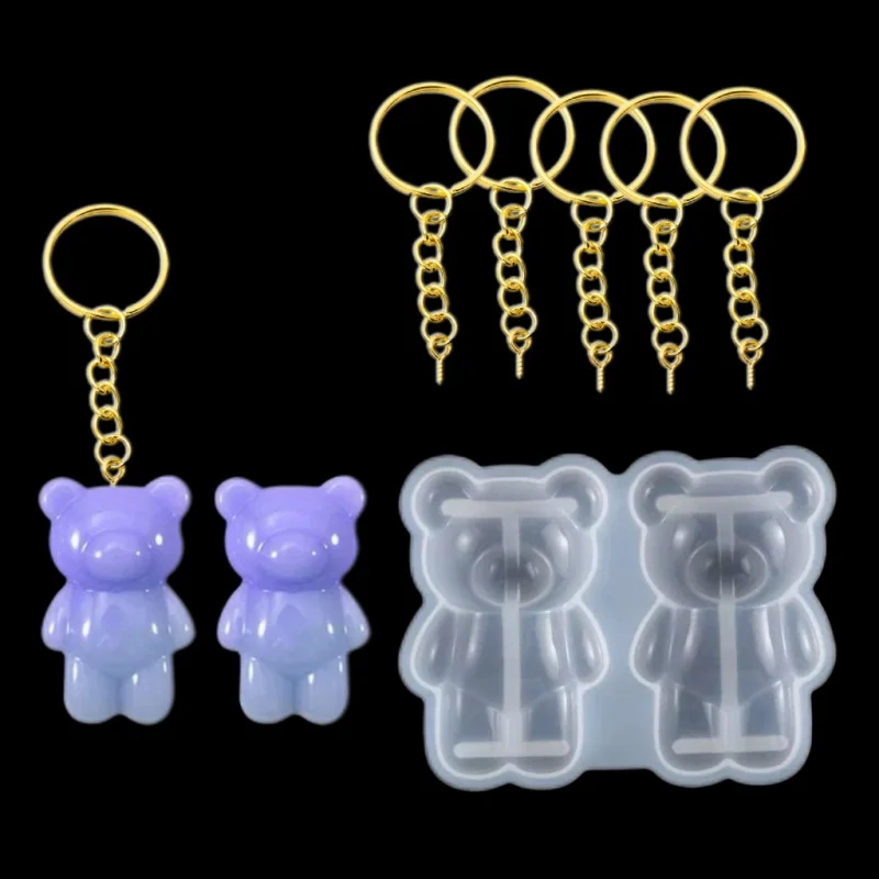 Cute Semi-dimensional Bear Silicone Resin Molds,Key Ring with Chain,Keyrings Kit for DIY Crafts Jewelry Making Keychains Pendant