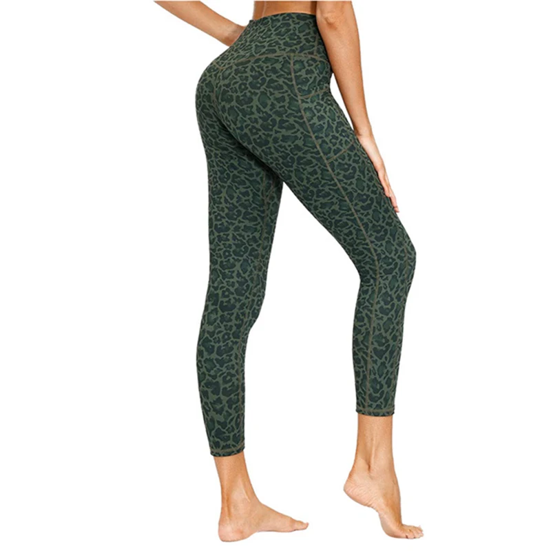 

Green Print Yoga Pants Women Unique Fitness Workout Sports Running Leggings Sexy Push Up Gym Wear Elastic Slim Trousers Gray