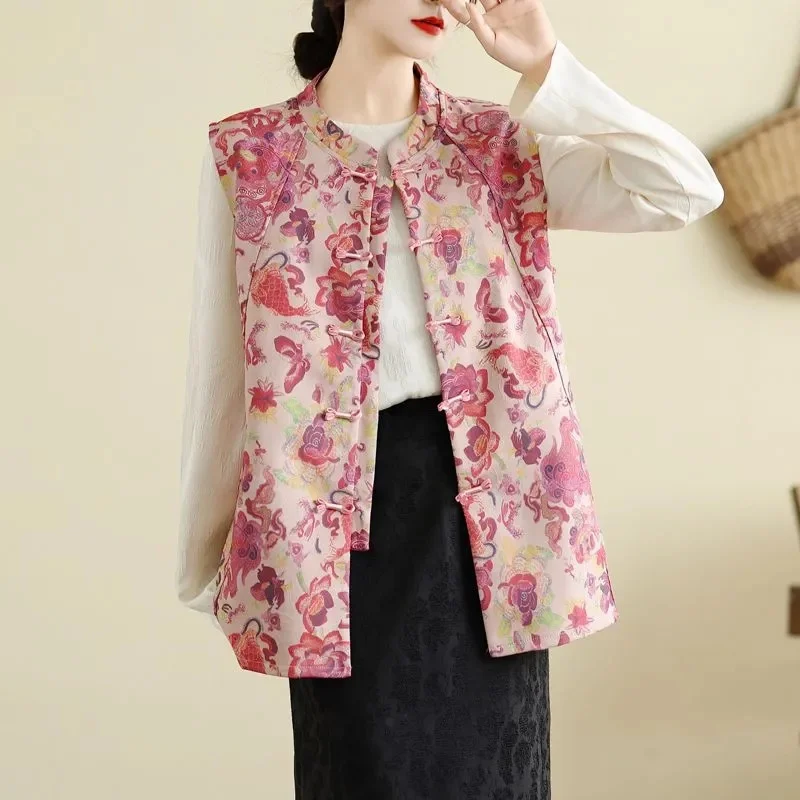 

Spring Autumn Ladies Print Sleeveless Jacket Korean Women Casual Cardigan Waistcoat Coat Femme Fashion Jacquard Vest Top Outwear