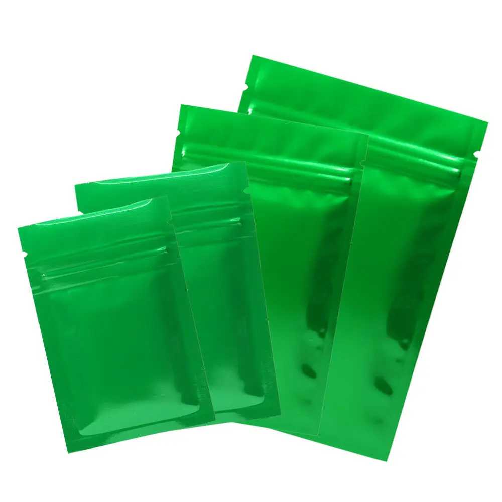 

100PCS Glossy Green Small Aluminum Foil Mylar Bag Heat Seal Food Grade Flat Zipper Lock Resealable Packaging Pouch