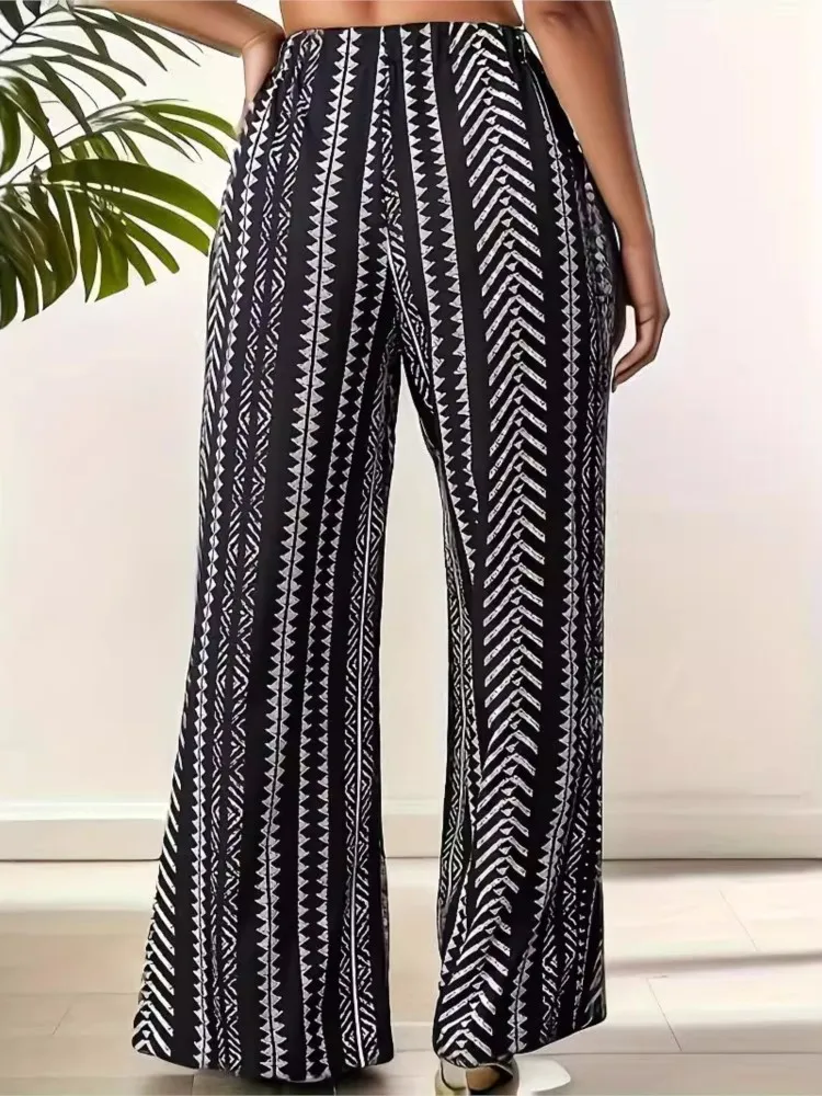 2025 Trendy Pants Autumn Printed High Waist Wide Leg Trousers For Ladies Vintage Style Commuting Pantalones De Mujer Streetwear