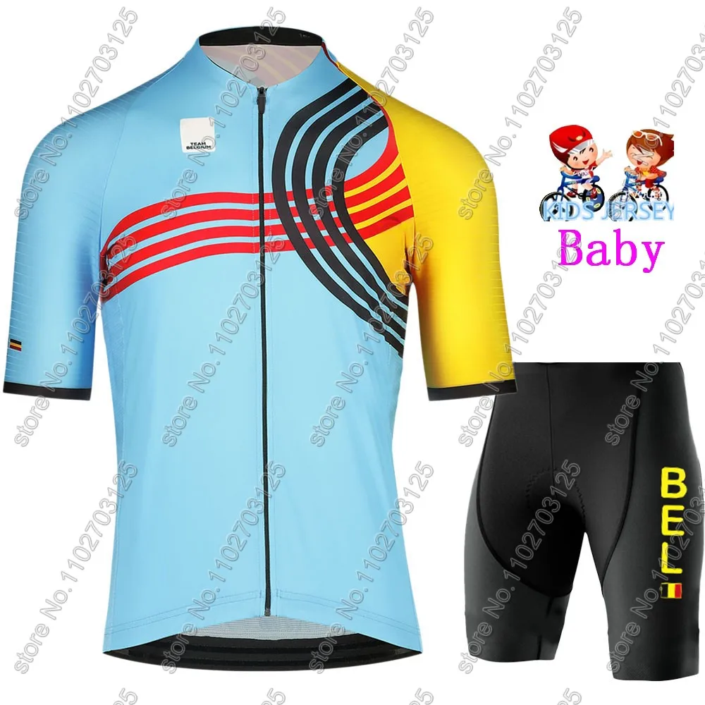 2024 Kids belgium National team Cycling Jersey Set Boys Girls Cycling Clothing Road Bike Shirts Suit Bicycle Pants MTB