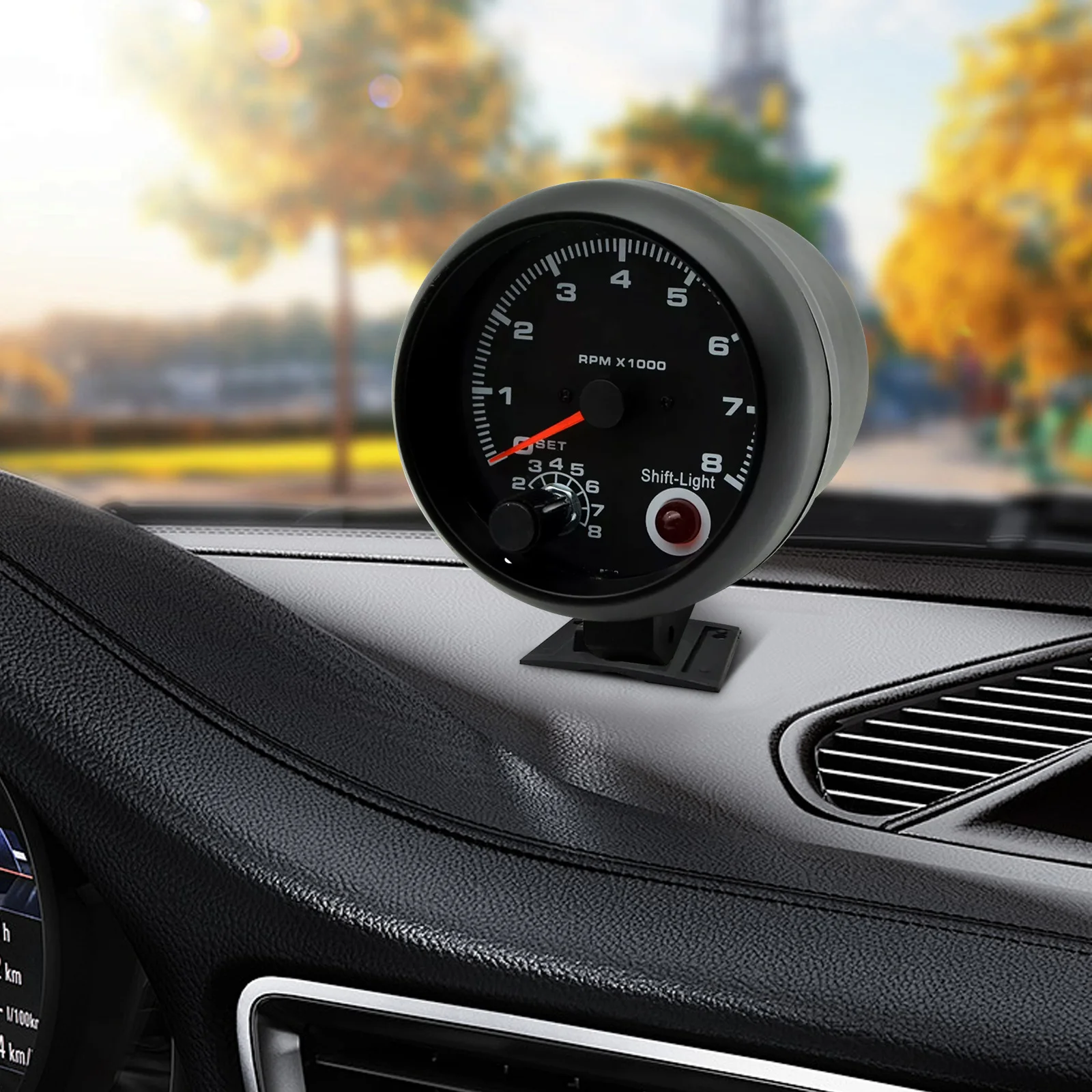 

Universal 375mm Black White Car Tachometer Gauge Blue Backlight Shift Light Monitor Vehicles Easy Install