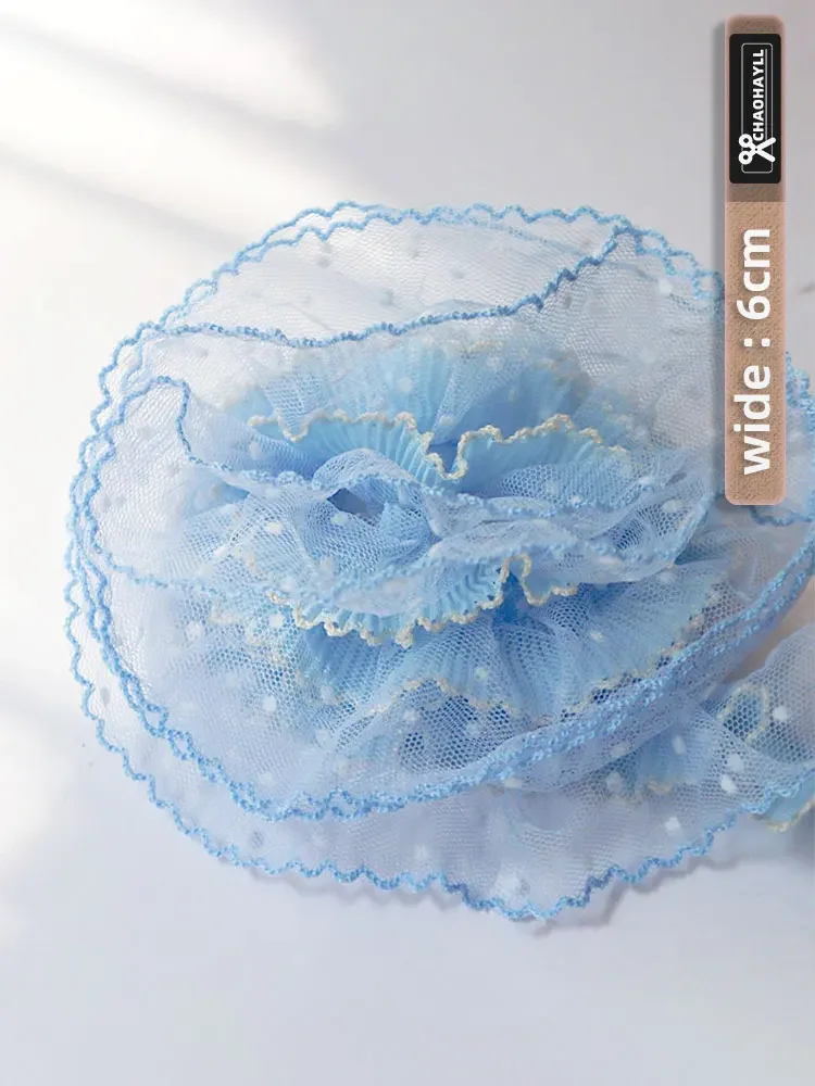 1 Yard 6CM Wide Blue Tulle Spot Lace Fabric for Fringed Trim Party Wedding Dress Collar Ruffle Cuffs Sewing Accessories African