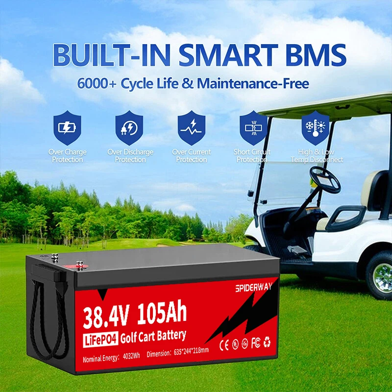 36V 105Ah Golf Cart LiFePO4 Lithium Battery Built-in 200A BMS with 36V 25A Charger, Bluetooth Mobile APP &LCD Monitor 6000+ Deep