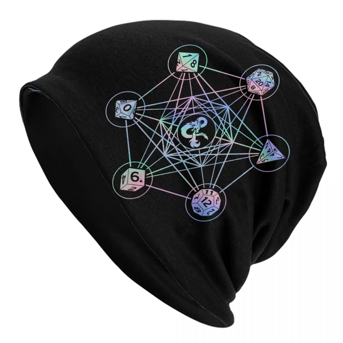 DnD Holographic Geometric Dice Caps Game Hip Hop Adult Outdoor Skullies Beanies Hat Spring Warm Dual-use Bonnet Knitted Hat