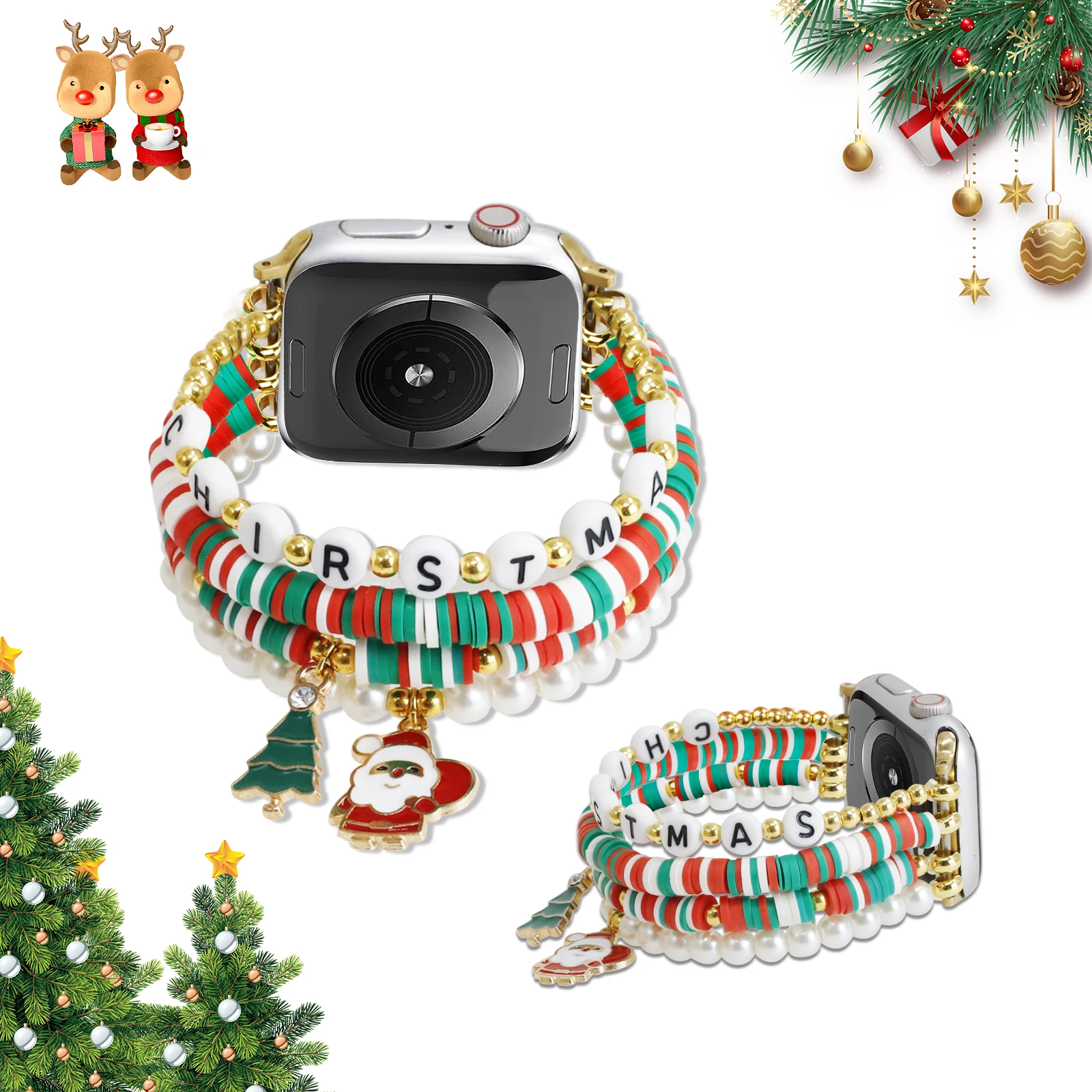 Weihnachtliches Element Perlenarmband für Apple Watch Band 42mm 46 44 40 45 41 38 49mm Damen Armband iWatch 12 11 10 9 8 7 6 5 4 3 SE