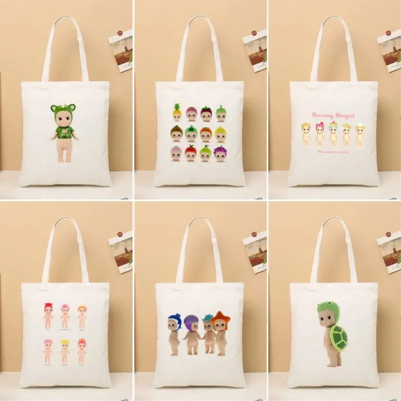 Cute Cartoon Sonny Angel Women Shoulder Tote Bags Large Capacity Women Shopping Bag Canvas Lady Purse Eco Girl Foldable Handbag