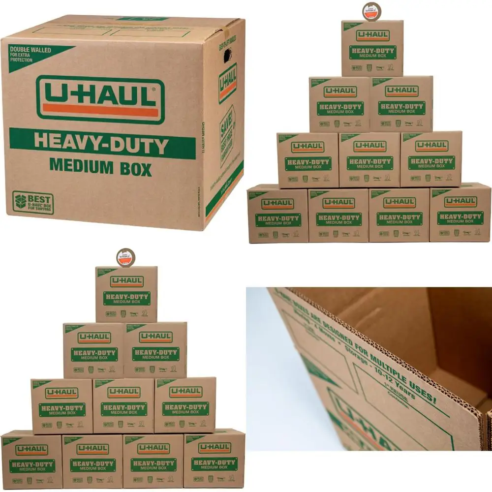 

10-Pack Heavy-Duty Double Wall Moving Boxes with Handles, 18.125 x 18 x 16 Inches, Plus Bonus Tape