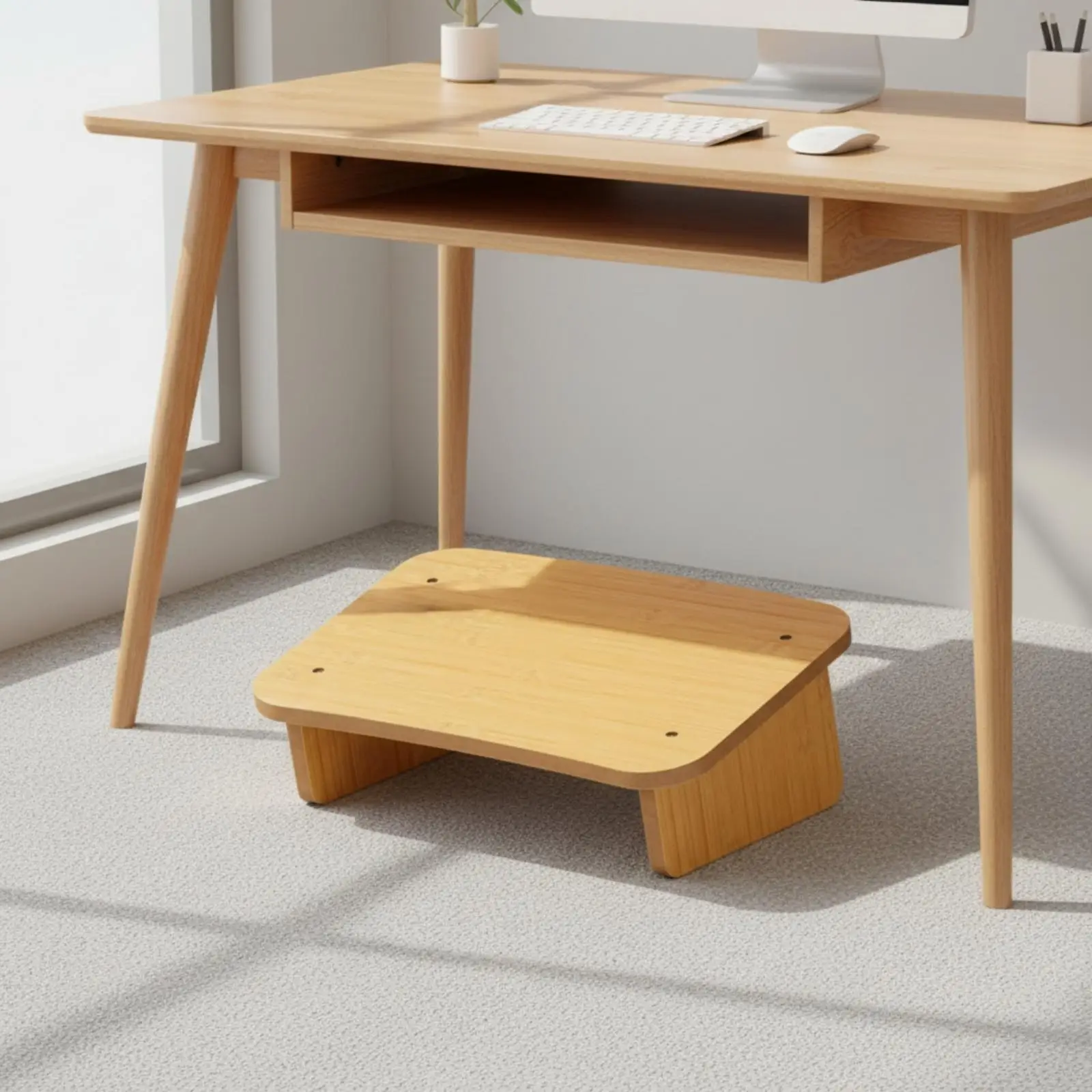 Durable Wooden Footrest for Desk Chair Under Table Foot Stool with Natural Wood Finish for Home Office Workspace and Study Area