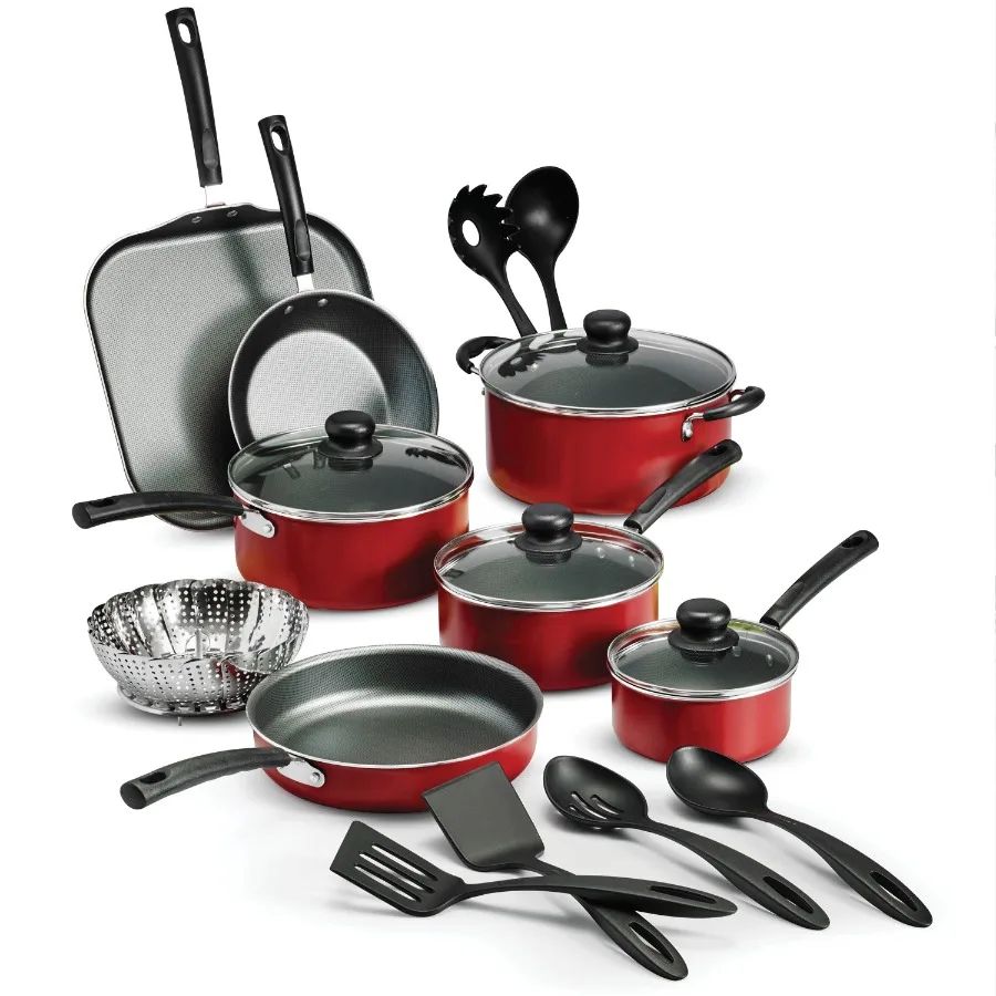 

Primaware 18 Piece Non-stick Cookware Set, Red