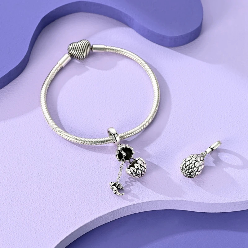 925 Sterling Silber Drachenei Öffnungs- und Schließanhänger Perle CZ Zirkon Anhänger Passend für Original-Armband DIY Schmuck Geschenk – Detail 4