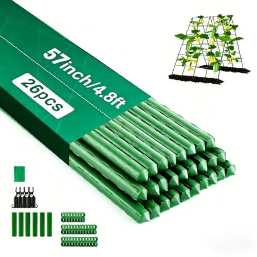 

26 PCS 57" Garden Support Stakes Plastic Coated Deformable Climbg Plant Trellis Plant Climbg Frame for Tomato Cucumber Eggplant