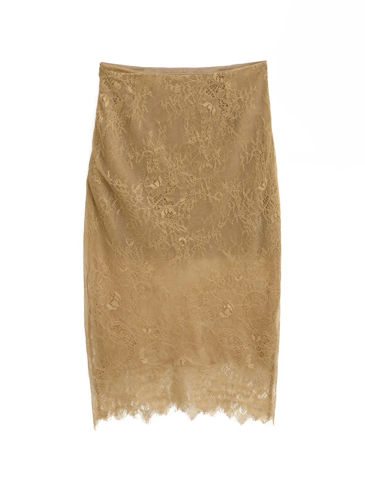 Sexy High Waist Lace Half Skirt Women's Pure Color Retro Style Slimming Zipper Side Bodycon Skirt for Daily Wear Nylon Fabric