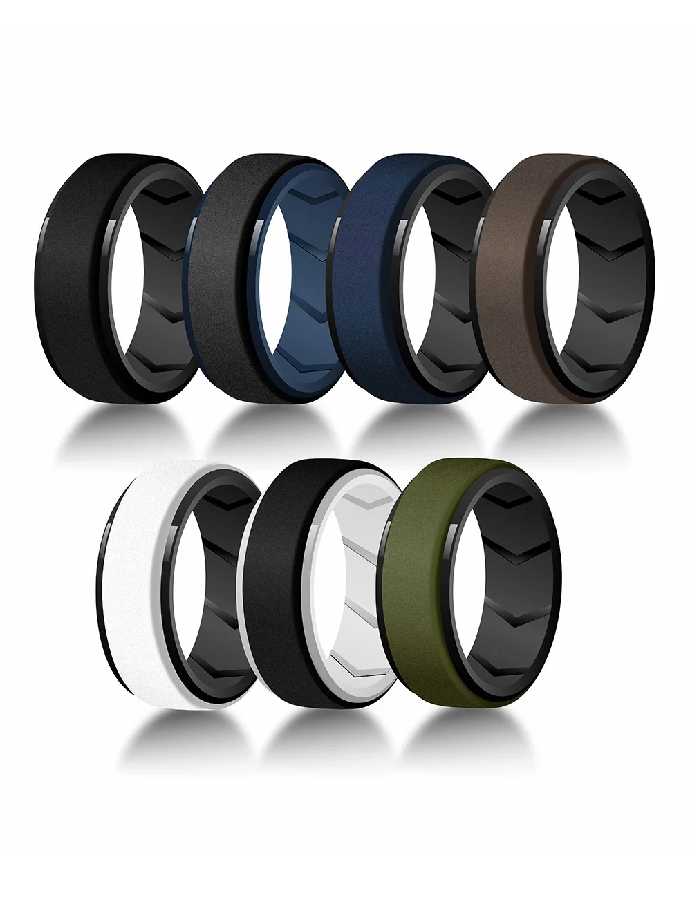 7 Stück bunte Silikonringe für Herren, 8 mm breite Gummi-Eheringe, weiche, atmungsaktive, hypoallergene Ringe, US-Größe 7-15. – Detail 2