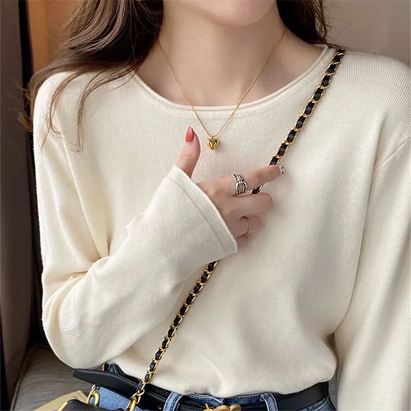 AOSSVIAO 2026 Herbst Winter Damen Pullover mit Rundhalsausschnitt, Langarm-Unterziehshirt, Eleganter Stilvoller Pullover für Trenchcoats