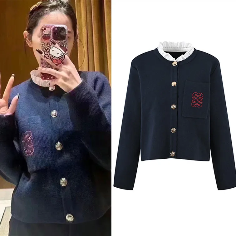 

Ele Detachable Collar ort Cardigan Women's Premium Version Floral Trim College Sle Top Quali Spring Faion Outerwear