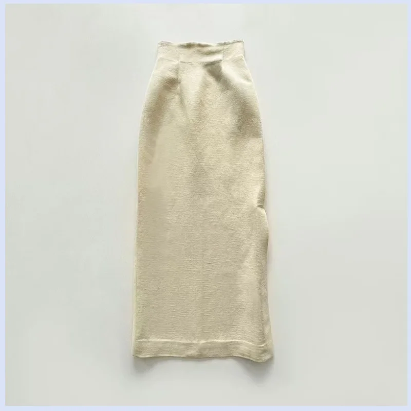 Spanish art atmosphere linen wool texture hem side slit simple high waisted skirt for women