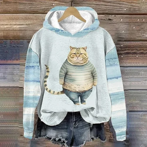 Imagen 2 del producto Otoño divertido gato Animal sudaderas con capucha con estampado 3D hombres mujeres moda Casual sudaderas con capucha de gran tamaño jerseys chándal ropa