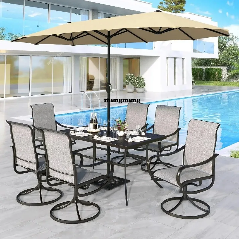 Outdoor Dining Set for 6, Patio Furniture Set with Navy Umbrella (Base not Included), Outdoor Rectangle Table and, Customized