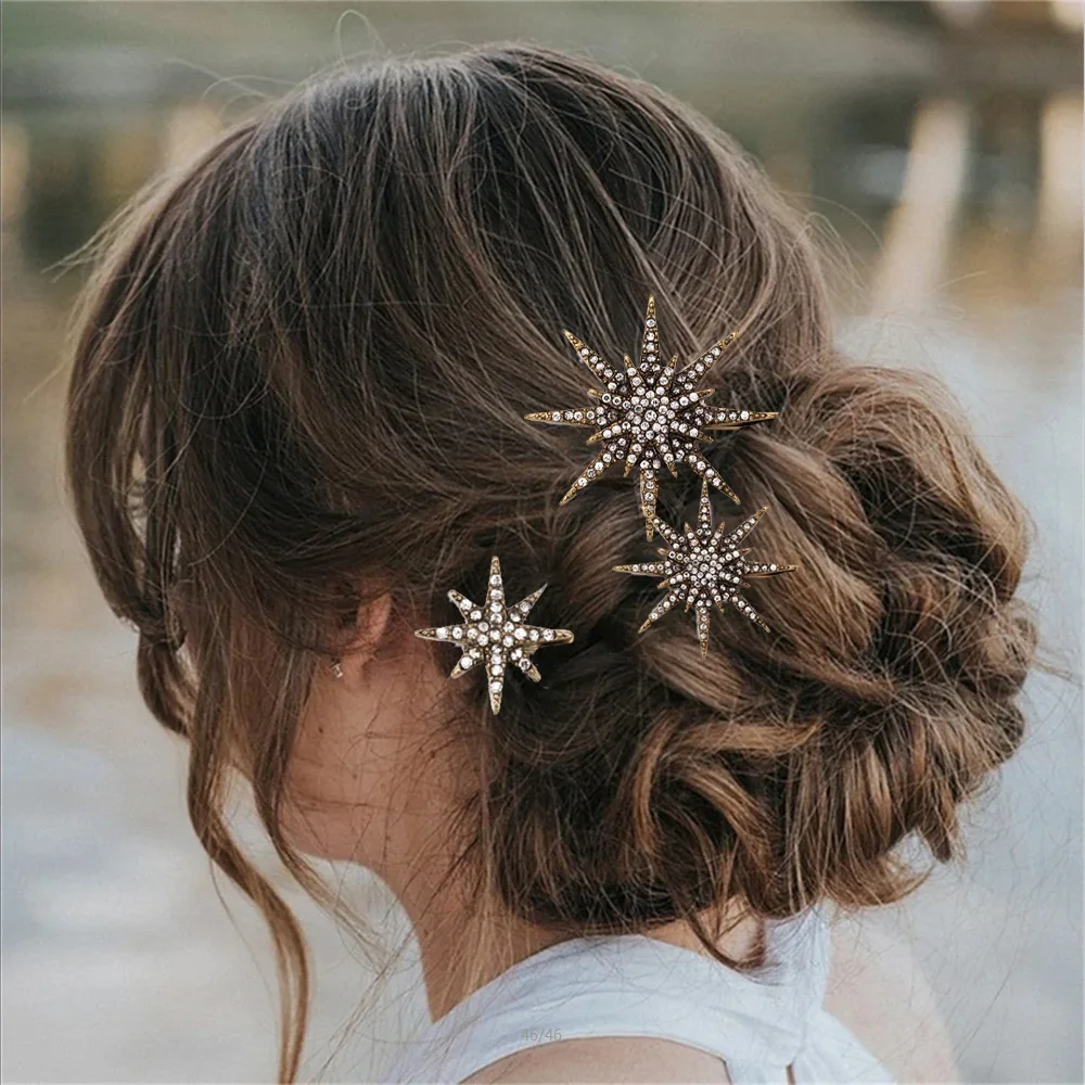 3 Teile/satz Luxus Haar Clip Pins Kristall Schneeflocke Haarnadeln Hochzeit Haar Schmuck Geschenk Headwear Barrettes Ornament Zubehör – Detail 3