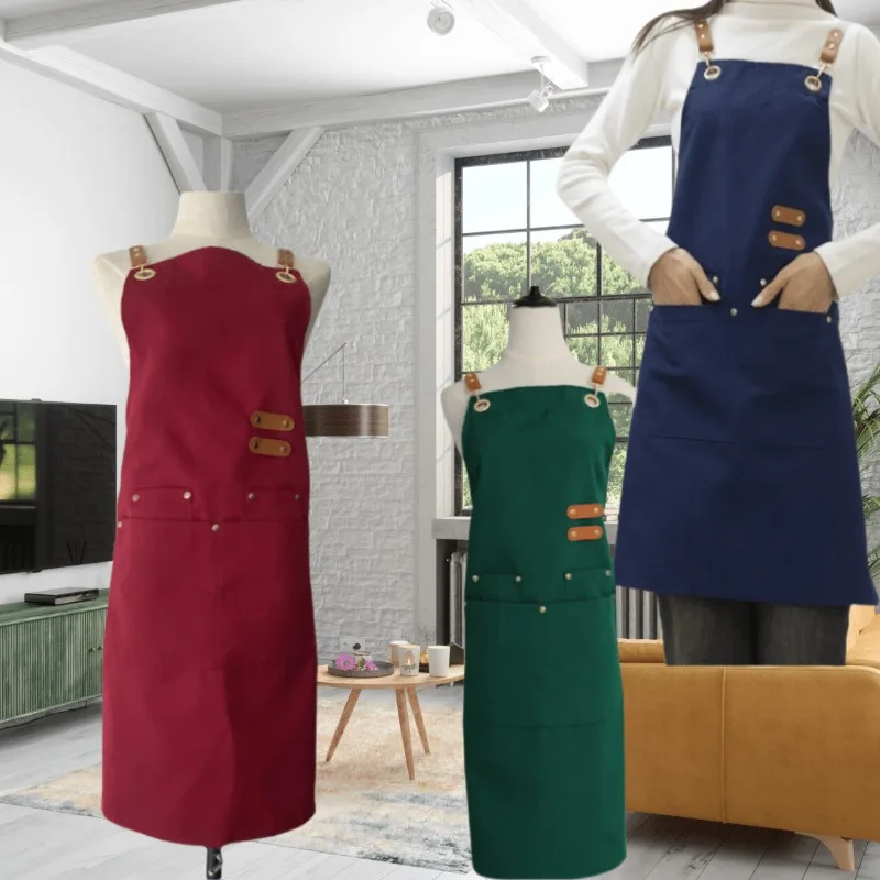 مريلة قماش مقاومة للماء شديدة التحمل للمطبخ والطبخ والخبز والطهاة للجنسين ملابس عمل للبالغين متينة للاستخدام المنزلي والمطعم والمقهى #1