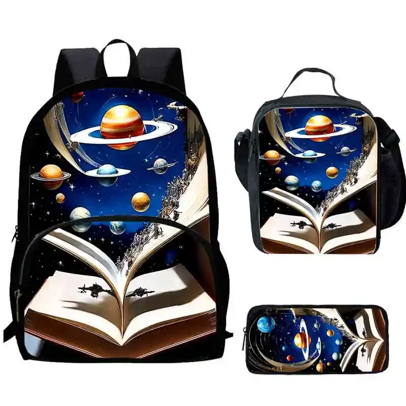 Cartoon Planet Child Backpack with Front Pocket,Lunch Bags,Pencil Bags for Aged 5-10  Cartoon Backpack Boys and Girls,Best Gift